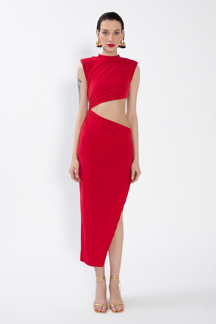 BSL Women Deep Slit Waist Low-Rise Midi Dress - Minot