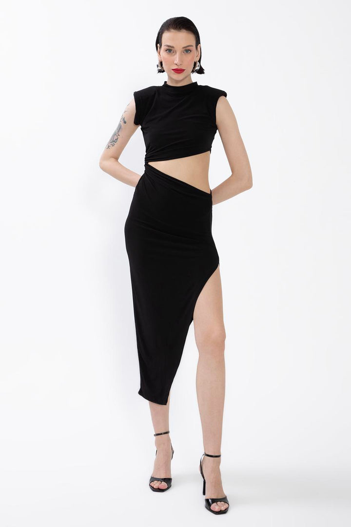 BSL Women Deep Slit Waist Low-Rise Midi Dress - Thunder Bay