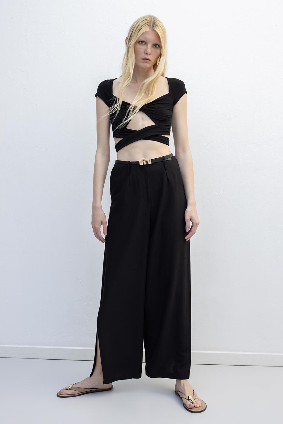 BSL Women Deep Slit Wide Trousers - Calumet City