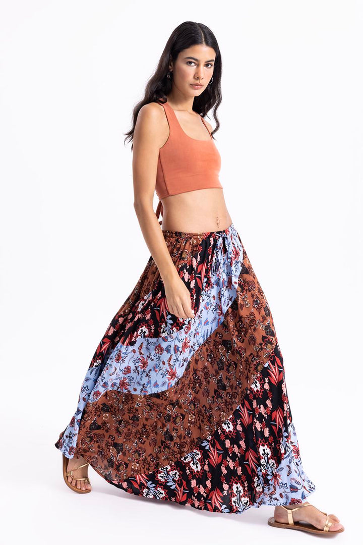 BSL Women Printed Shirred Maxi Skirt - Villa Victoria