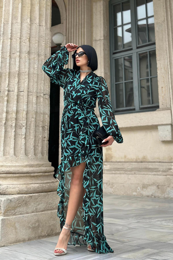 ELS Patterned Ruffled Dress - Black - Paignton
