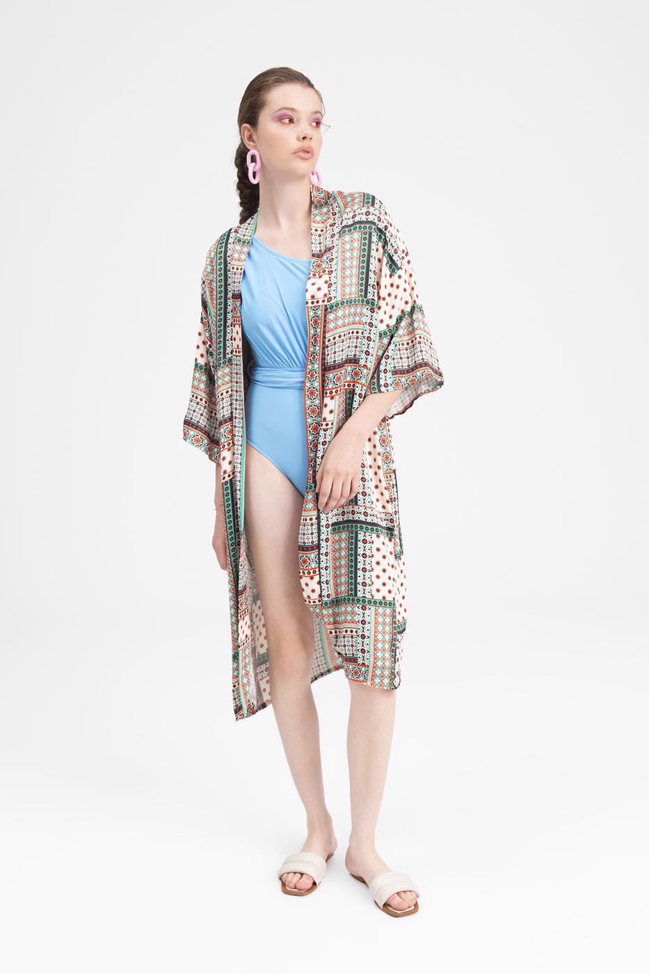 BSL Women Patterned Midi Kimono - Jackson