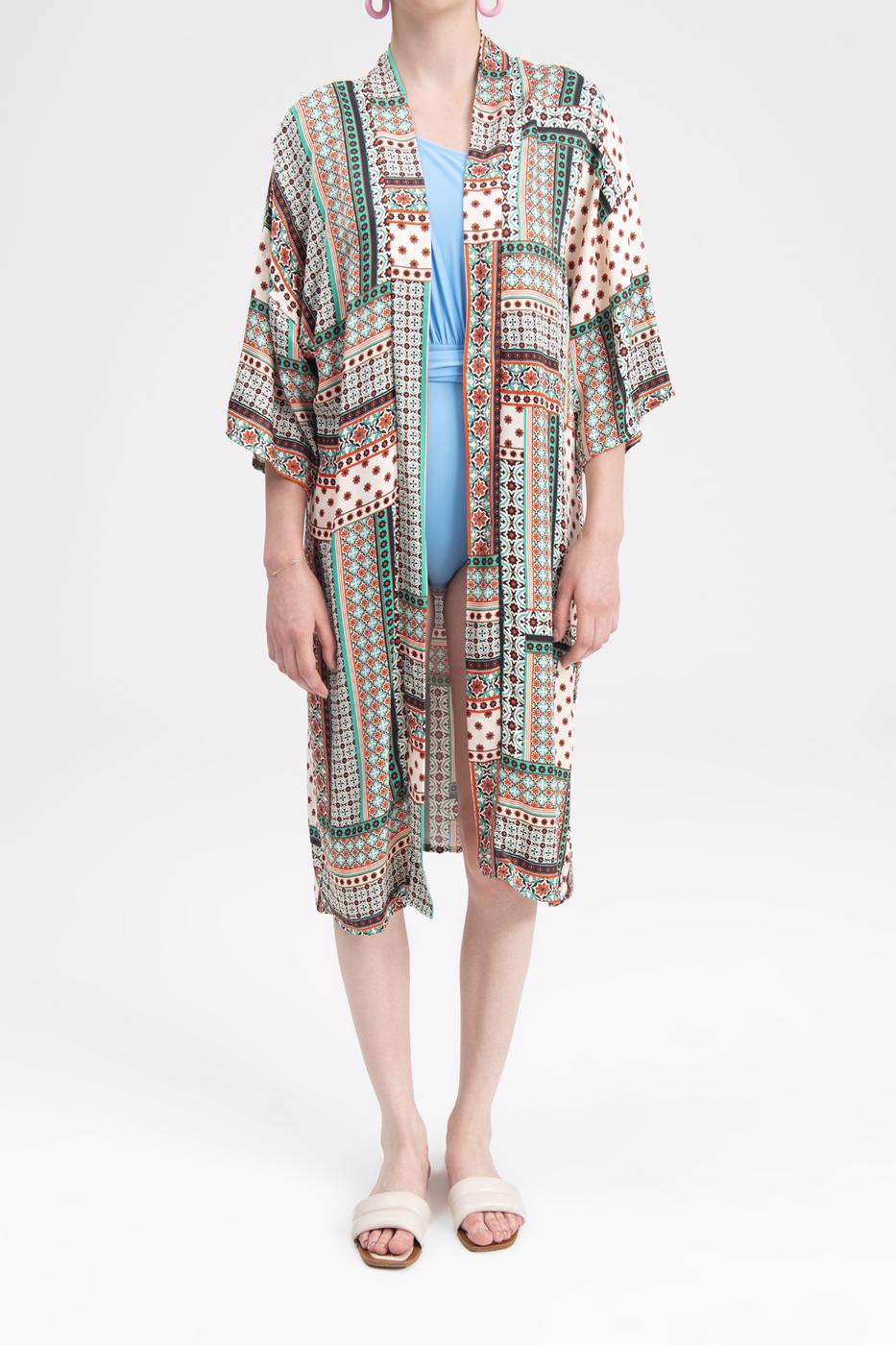 BSL Women Patterned Midi Kimono - Jackson