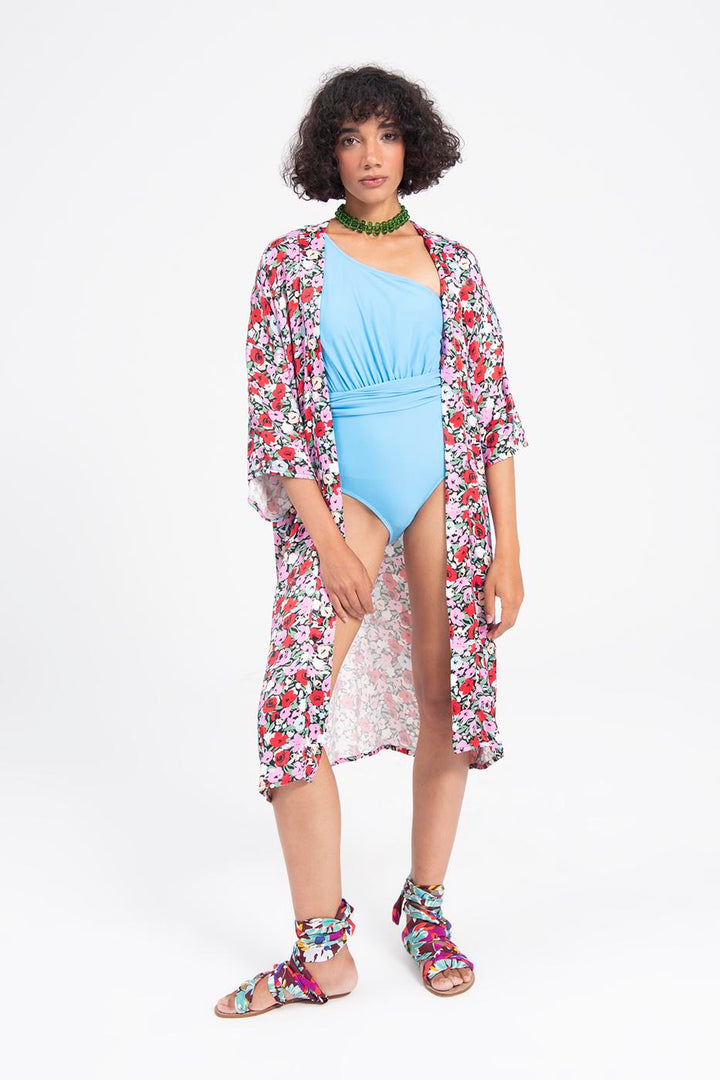 BSL Women Patterned Midi Kimono - Cypress
