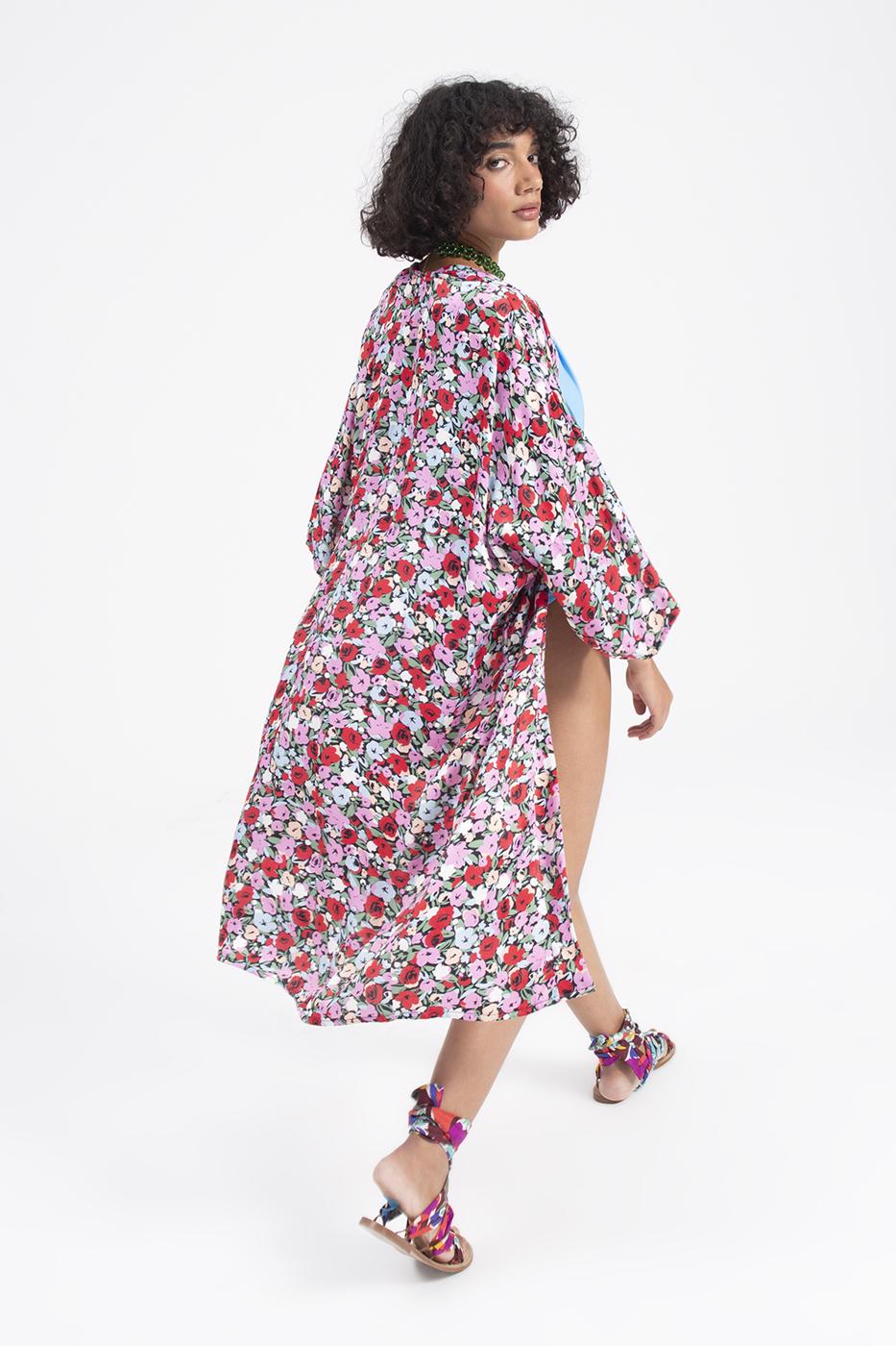 BSL Women Patterned Midi Kimono - Cypress