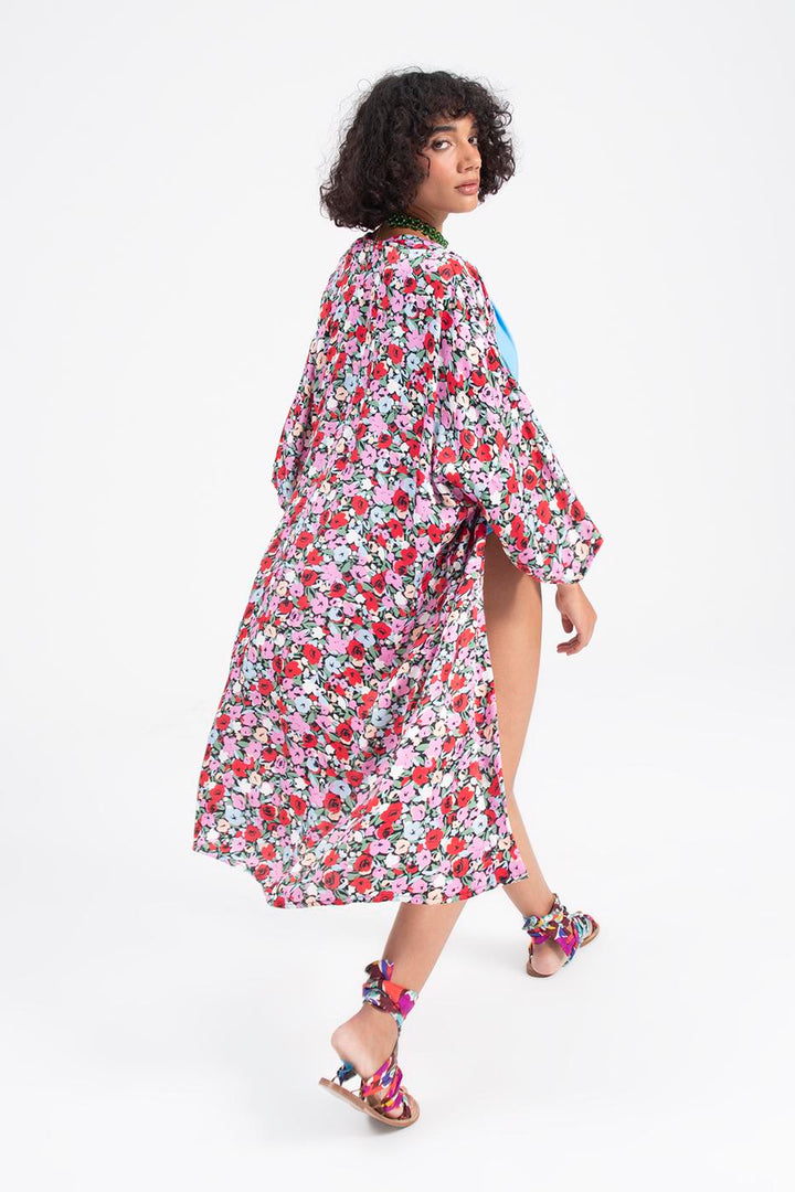 BSL Women Patterned Midi Kimono - Cypress