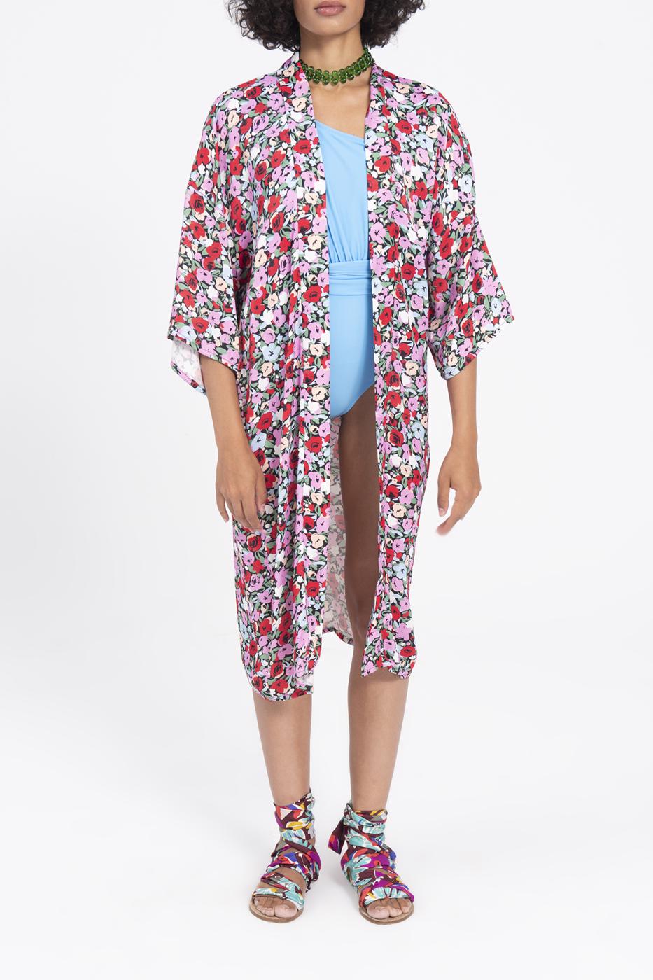 BSL Women Patterned Midi Kimono - Cypress