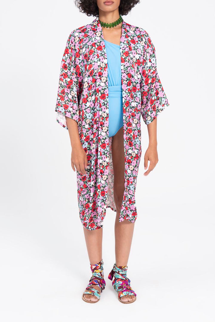BSL Women Patterned Midi Kimono - Cypress
