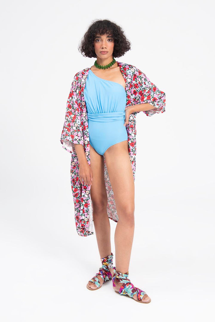 BSL Women Patterned Midi Kimono - Cypress