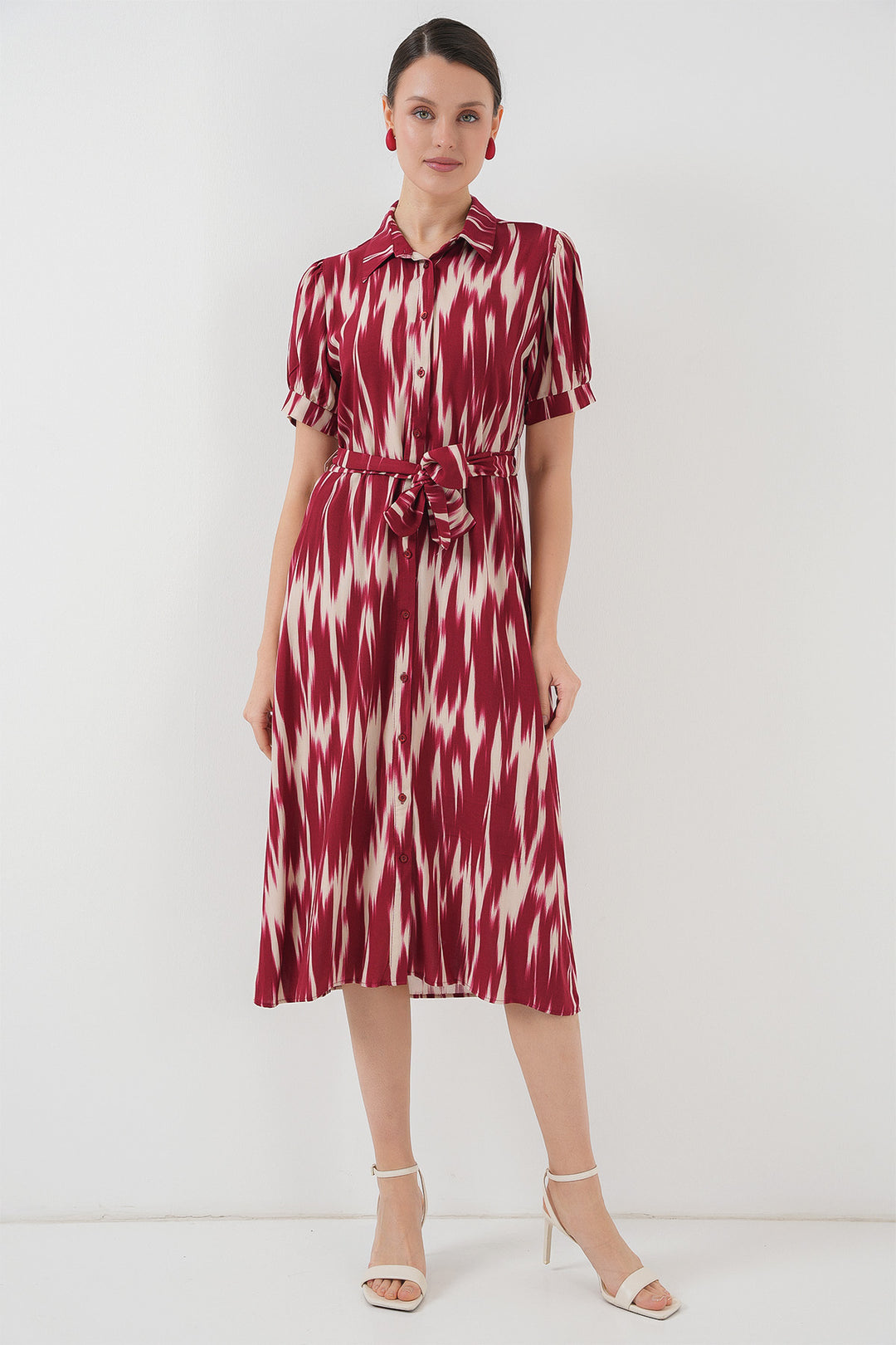BGD Women Patterned Short Sleeve Dress 2532 - Burgundy - East Brunswick