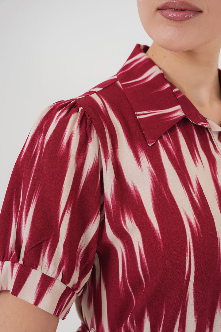 BGD Women Patterned Short Sleeve Dress 2532 - Burgundy - East Brunswick