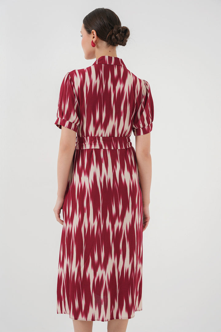 BGD Women Patterned Short Sleeve Dress 2532 - Burgundy - East Brunswick