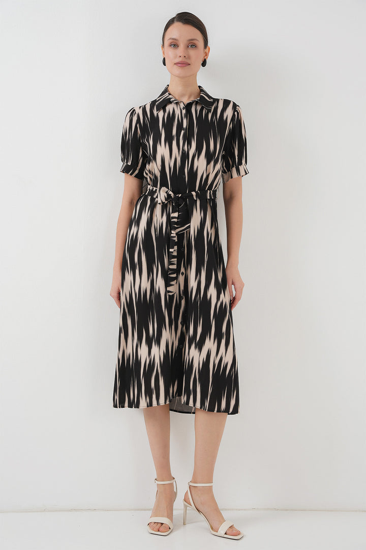 BGD Women Patterned Short Sleeve Dress 2532 - Black - Folsom