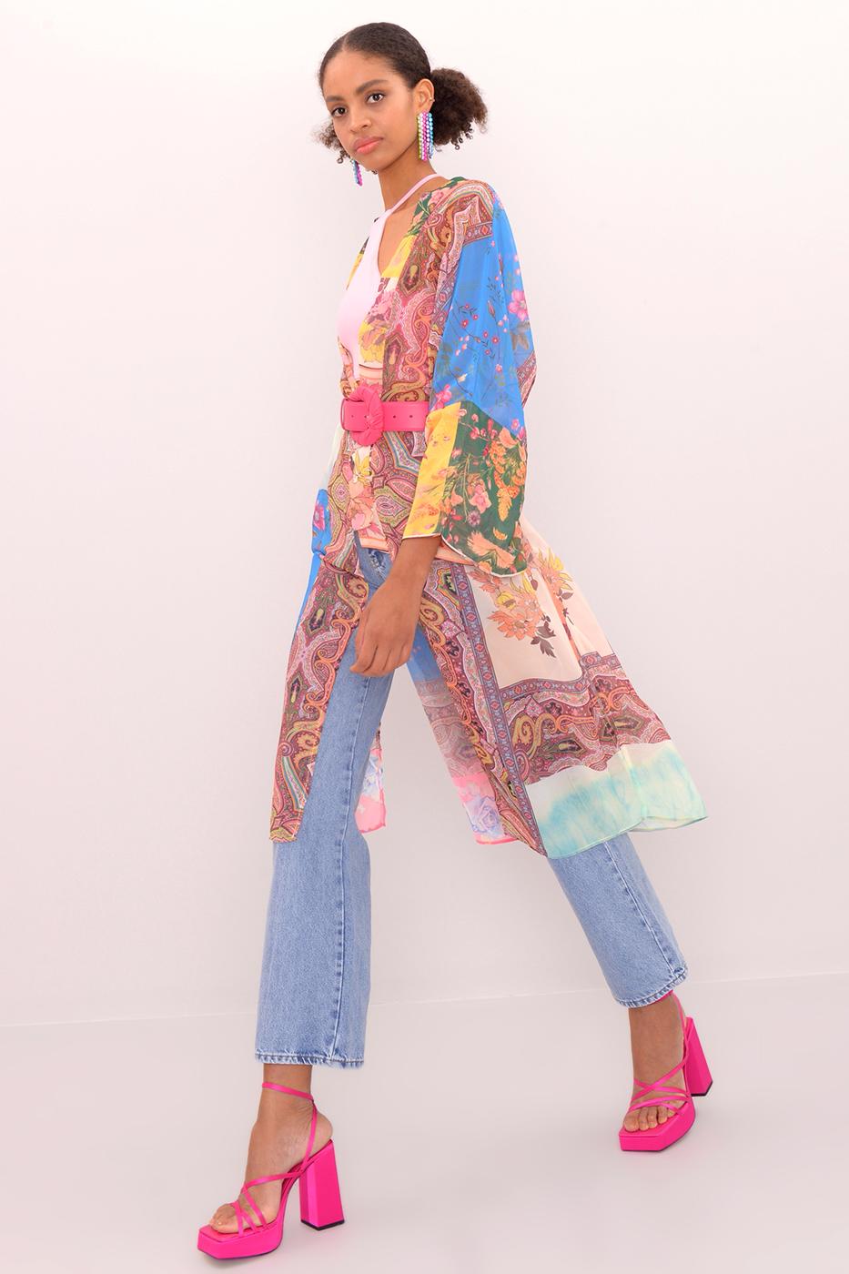 BSL Women Printed Sheer Kimono - Lake Oswego