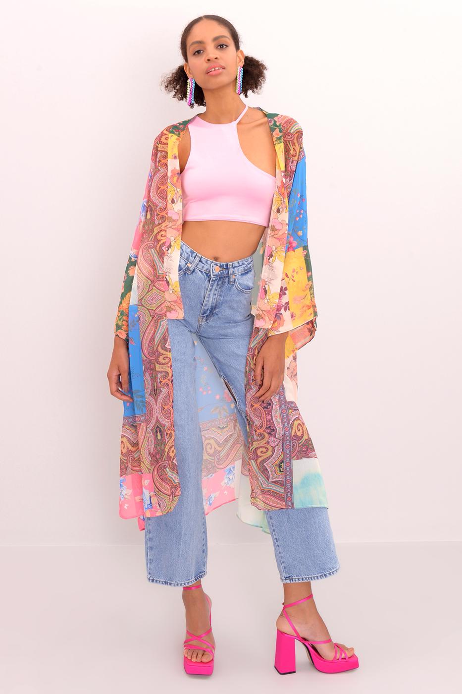 BSL Women Printed Sheer Kimono - Lake Oswego