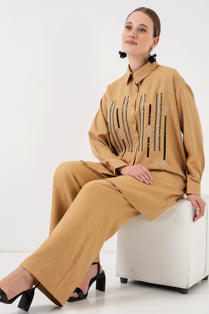 BGD Women Patterned Tunic Pants Set 6720 - Biscuit - Schertz