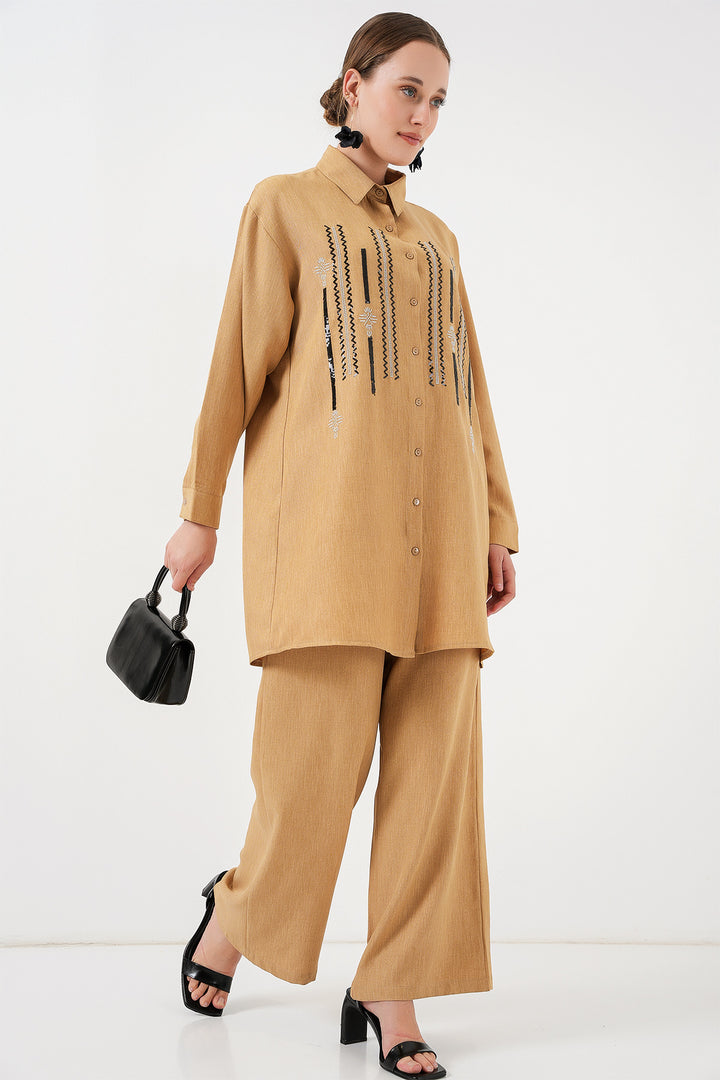 BGD Women Patterned Tunic Pants Set 6720 - Biscuit - Schertz