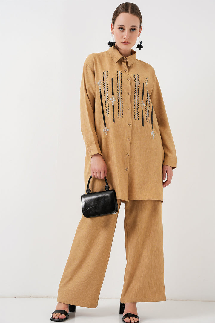 BGD Women Patterned Tunic Pants Set 6720 - Biscuit - Schertz