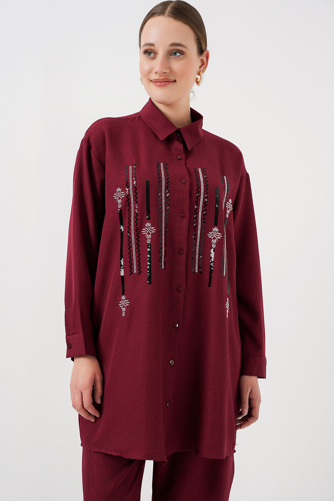 BGD Women Patterned Tunic Pants Set 6720 - Burgundy - Khartsyzk