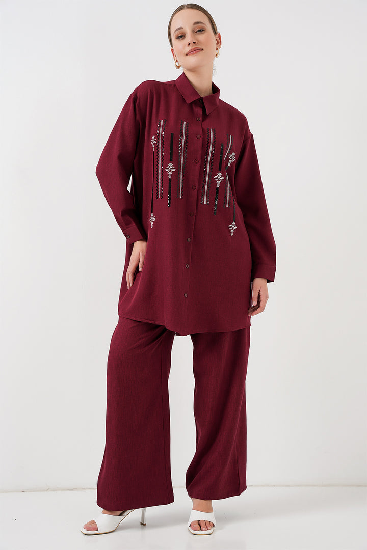 BGD Women Patterned Tunic Pants Set 6720 - Burgundy - Khartsyzk