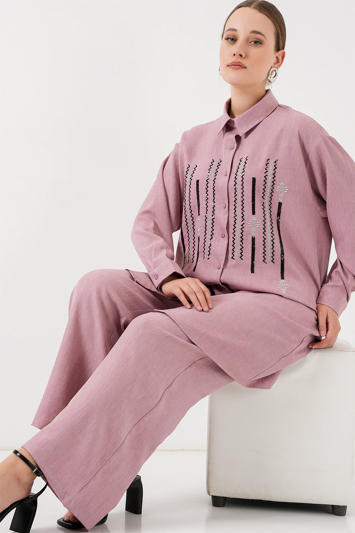 BGD Women Patterned Tunic Pants Set 6720 - Rose Pink - New York