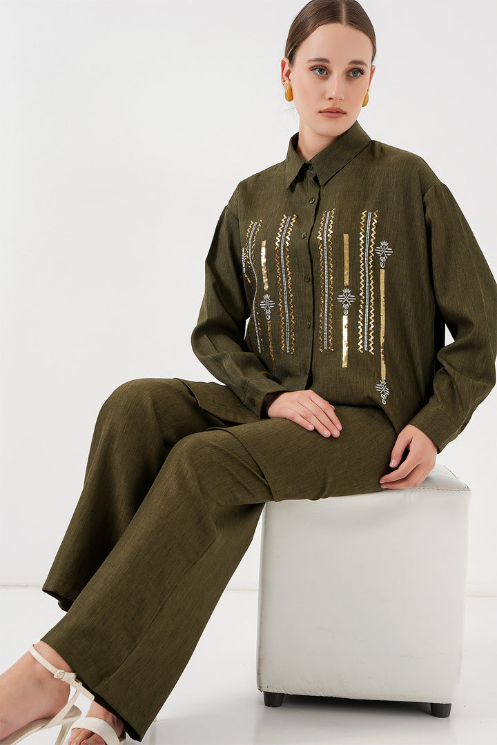 BGD Women Patterned Tunic Pants Set 6720 - Khaki - Waiblingen