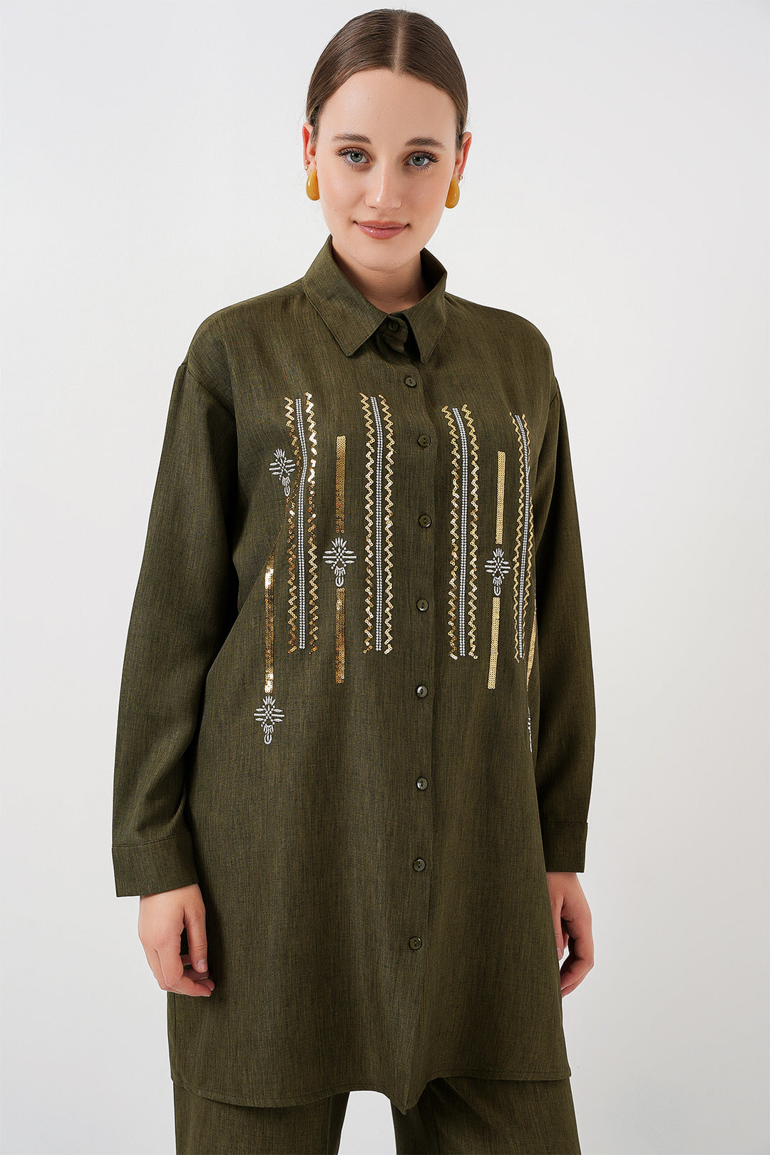 BGD Women Patterned Tunic Pants Set 6720 - Khaki - Waiblingen