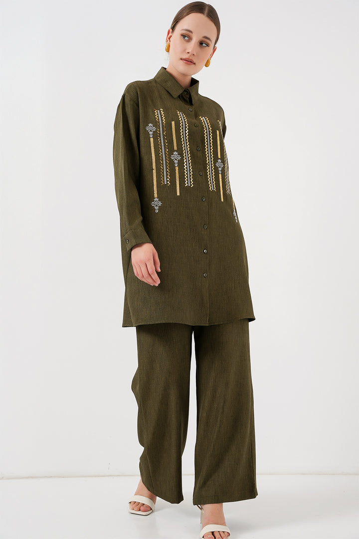 BGD Women Patterned Tunic Pants Set 6720 - Khaki - Waiblingen