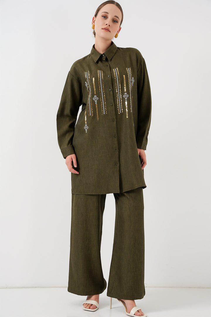 BGD Women Patterned Tunic Pants Set 6720 - Khaki - Waiblingen