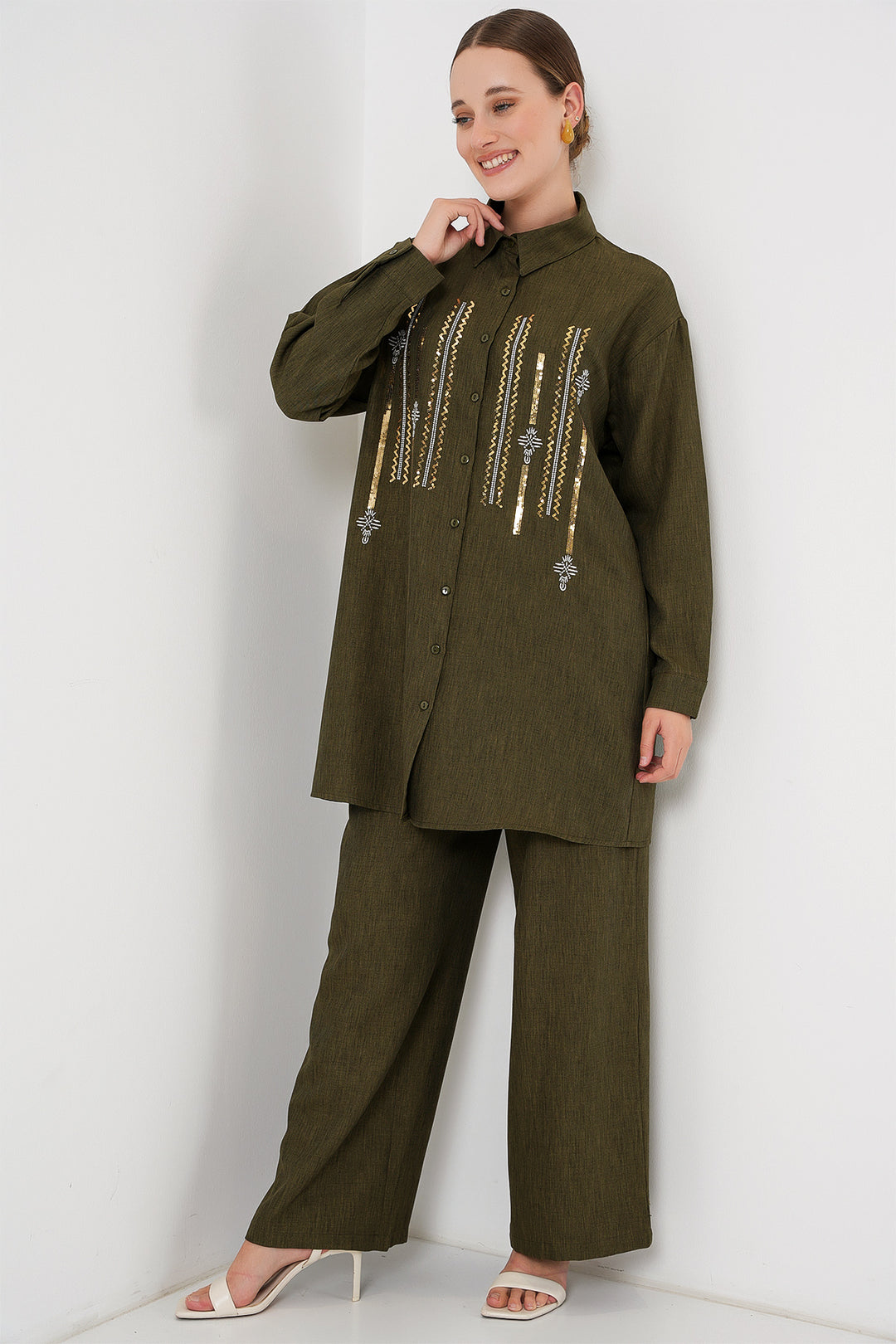 BGD Women Patterned Tunic Pants Set 6720 - Khaki - Waiblingen