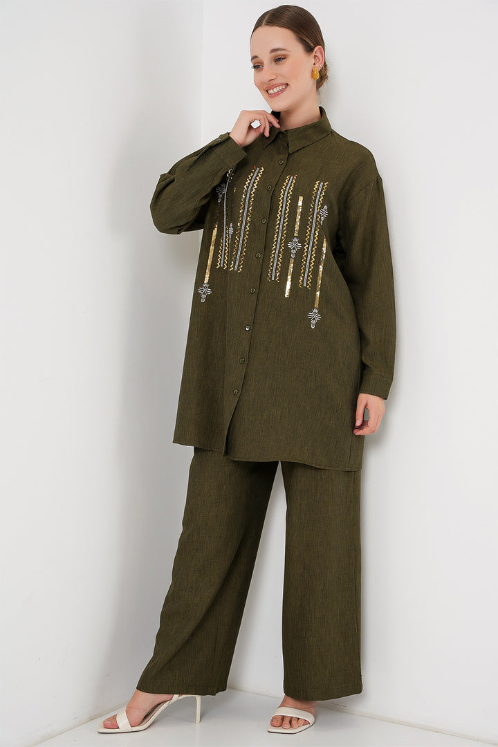 BGD Women Patterned Tunic Pants Set 6720 - Khaki - Waiblingen