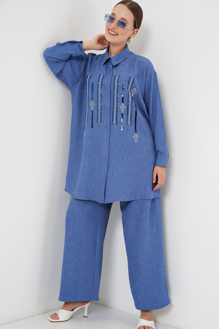 BGD Women Patterned Tunic Pants Set 6720 - Indigo - Baden-Baden