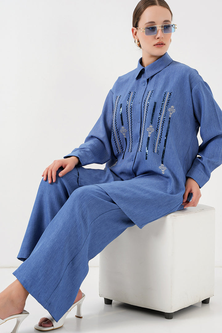 BGD Women Patterned Tunic Pants Set 6720 - Indigo - Baden-Baden