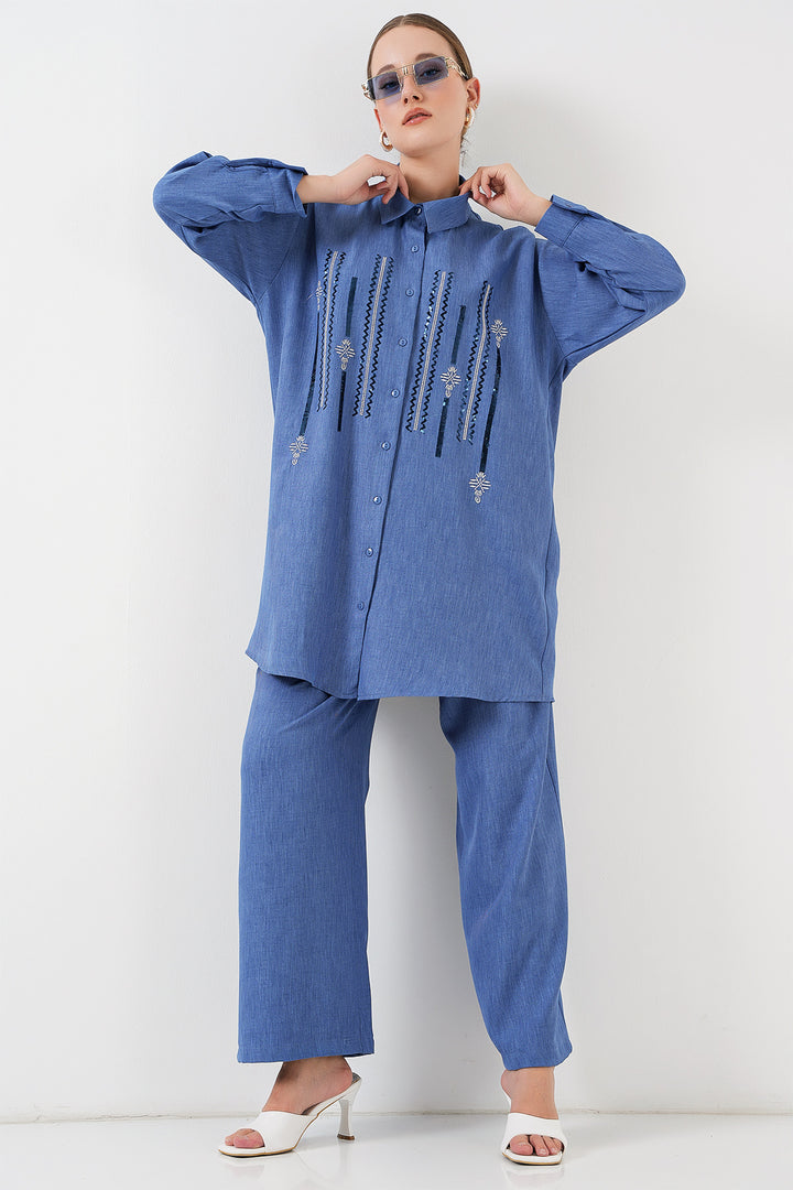 BGD Women Patterned Tunic Pants Set 6720 - Indigo - Baden-Baden