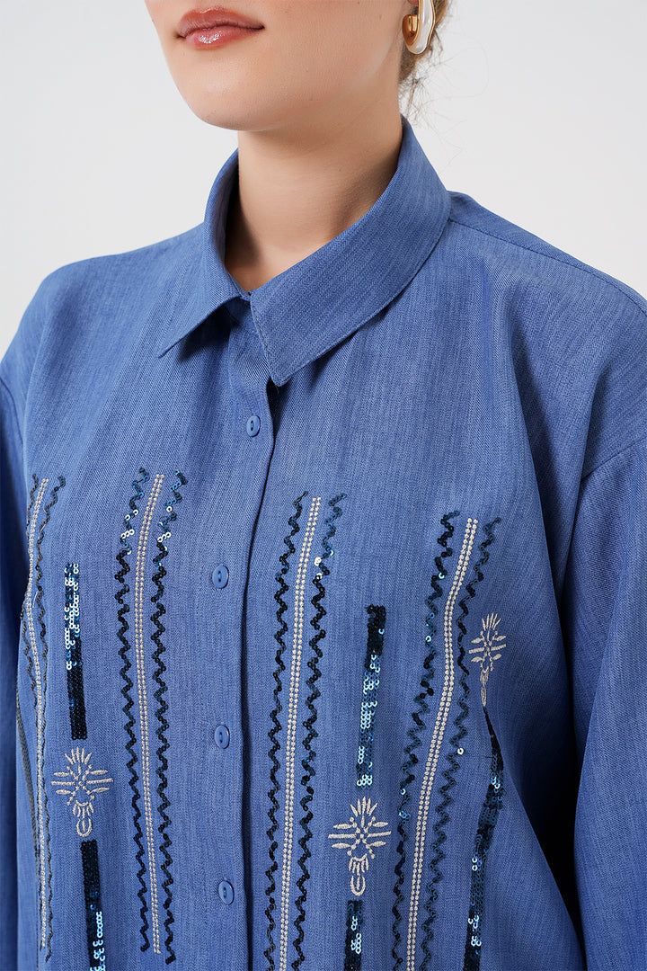 BGD Women Patterned Tunic Pants Set 6720 - Indigo - Baden-Baden