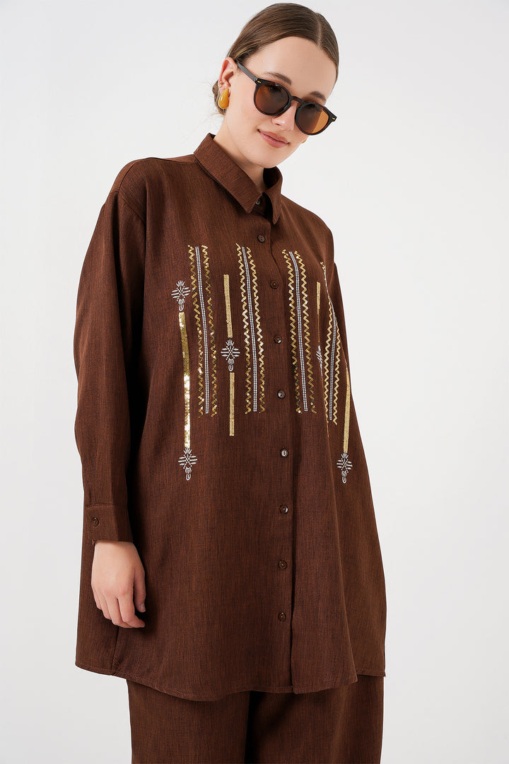 BGD Women Patterned Tunic Pants Set 6720 - Brown - Sioux Falls