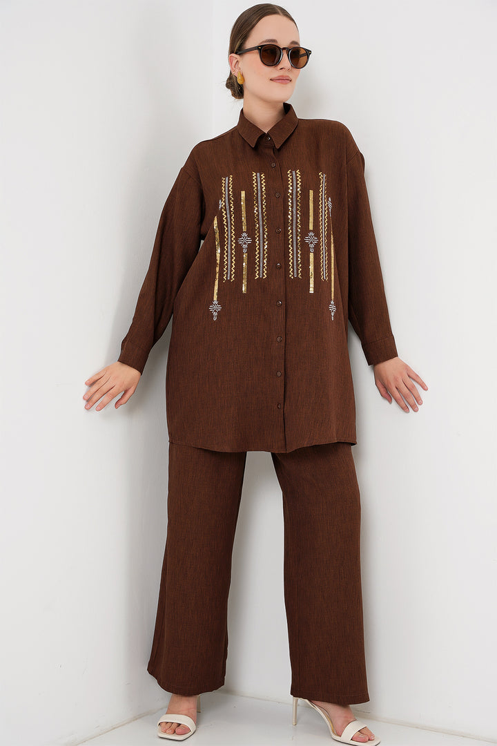 BGD Women Patterned Tunic Pants Set 6720 - Brown - Sioux Falls