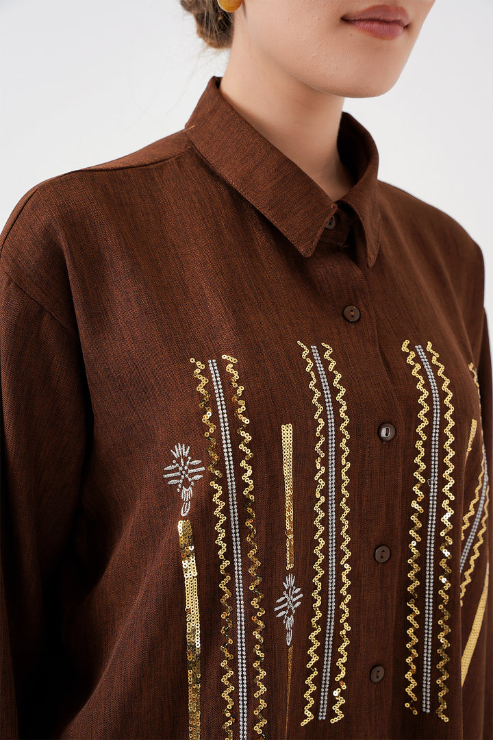 BGD Women Patterned Tunic Pants Set 6720 - Brown - Sioux Falls