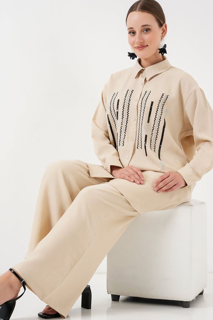 BGD Women Patterned Tunic Pants Set 6720 - Cream - Richmond