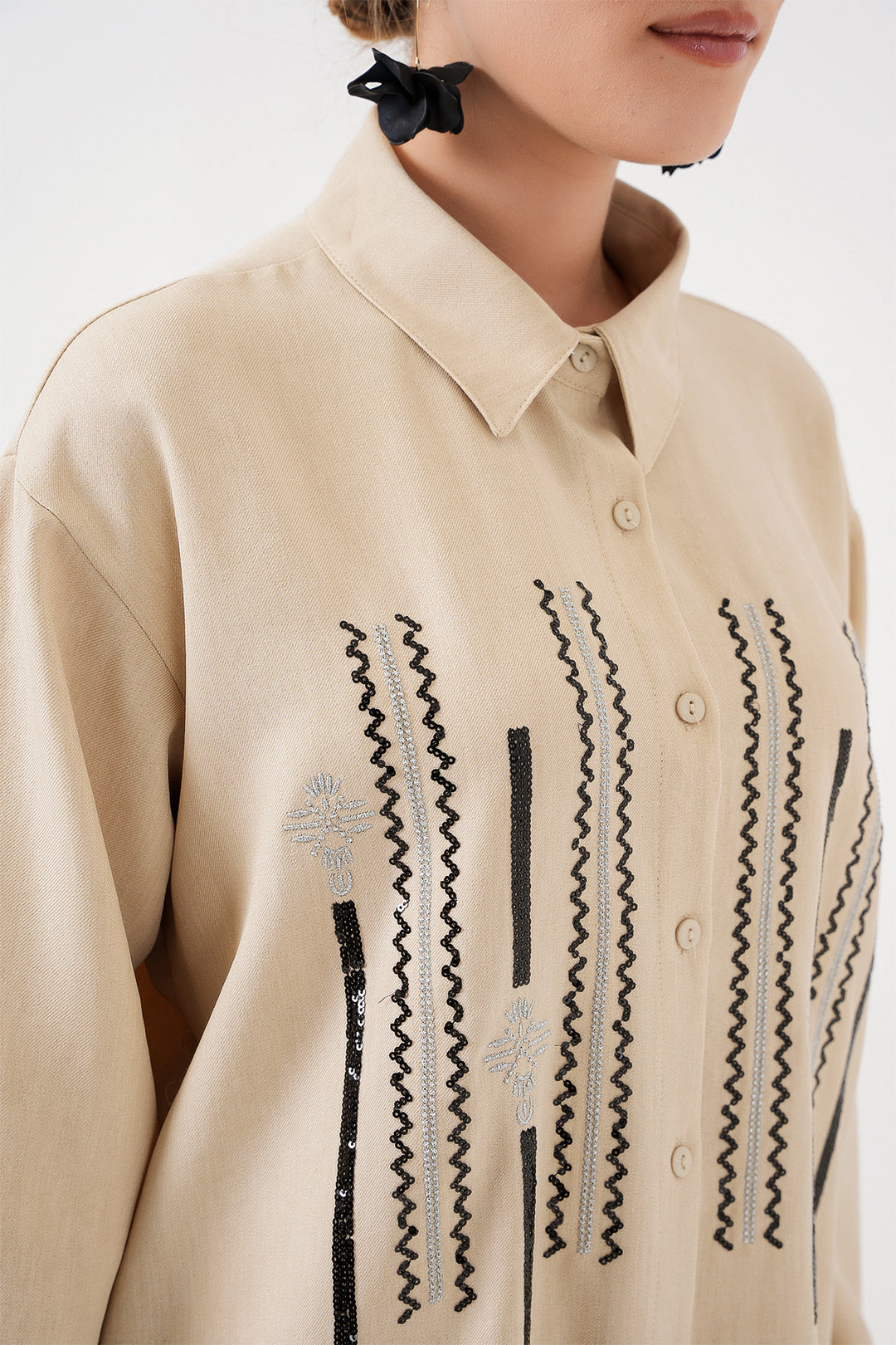 BGD Women Patterned Tunic Pants Set 6720 - Cream - Richmond