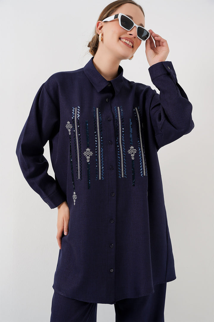 BGD Women Desenli Tunik Pantolon İkili Takım 6720 - Lacivert - Hennef