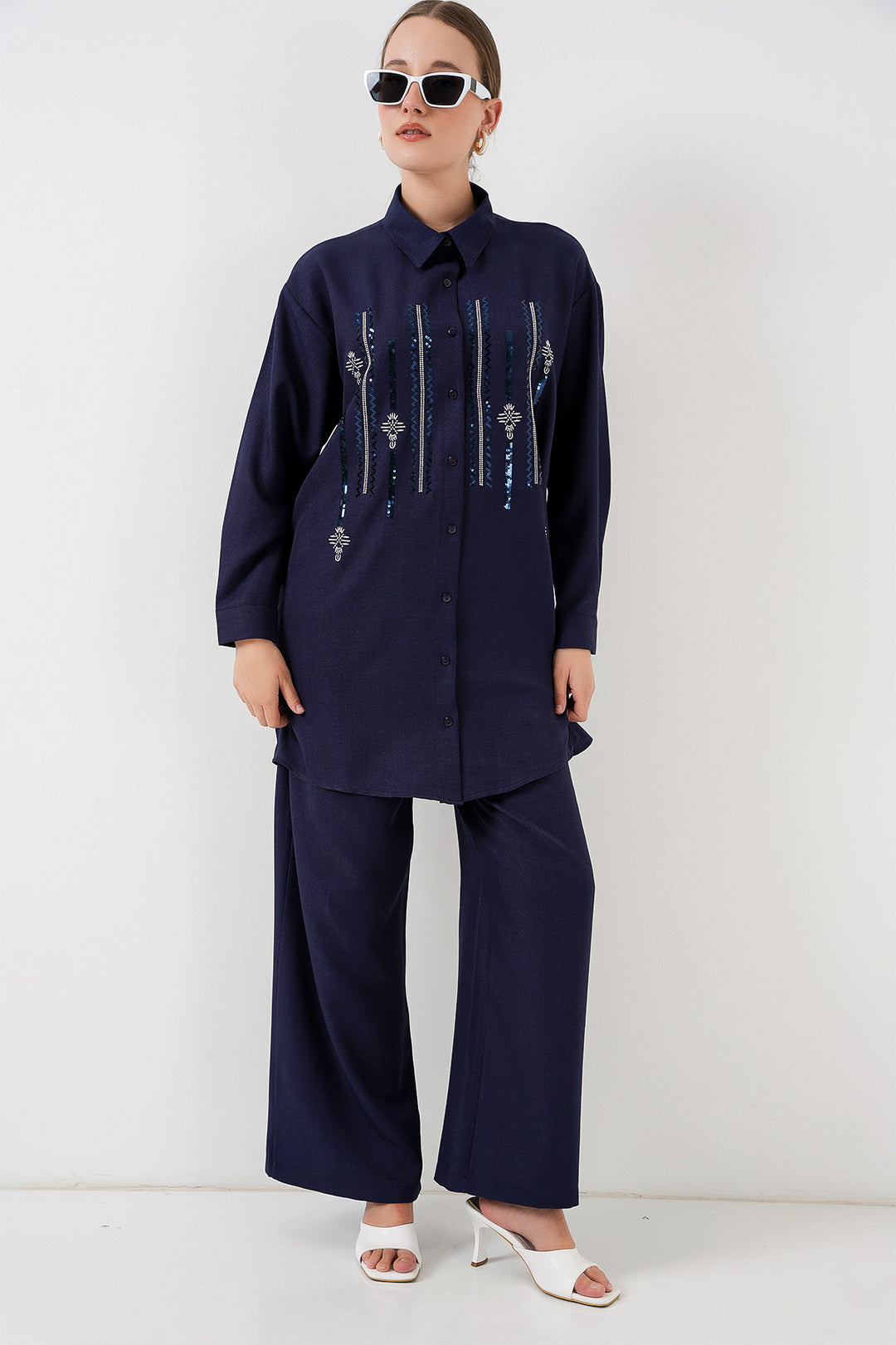 BGD Women Desenli Tunik Pantolon İkili Takım 6720 - Lacivert - Hennef