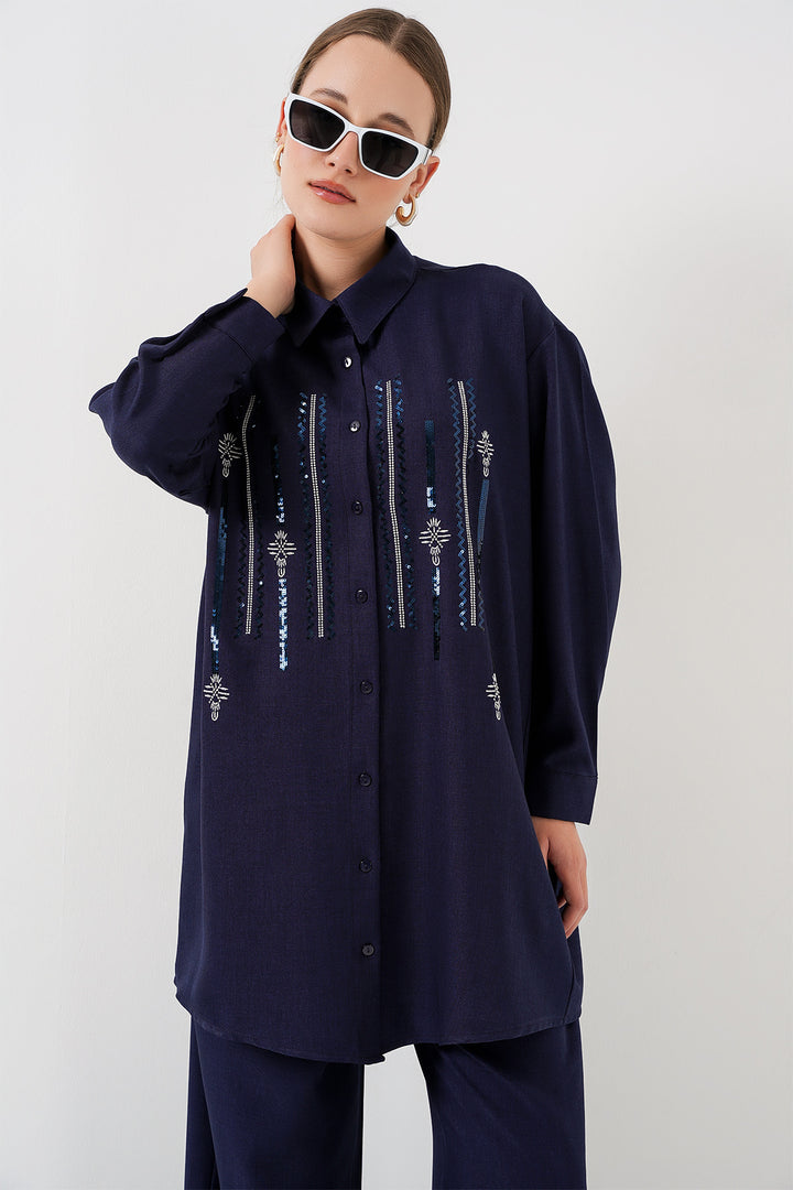 BGD Women Desenli Tunik Pantolon İkili Takım 6720 - Lacivert - Hennef