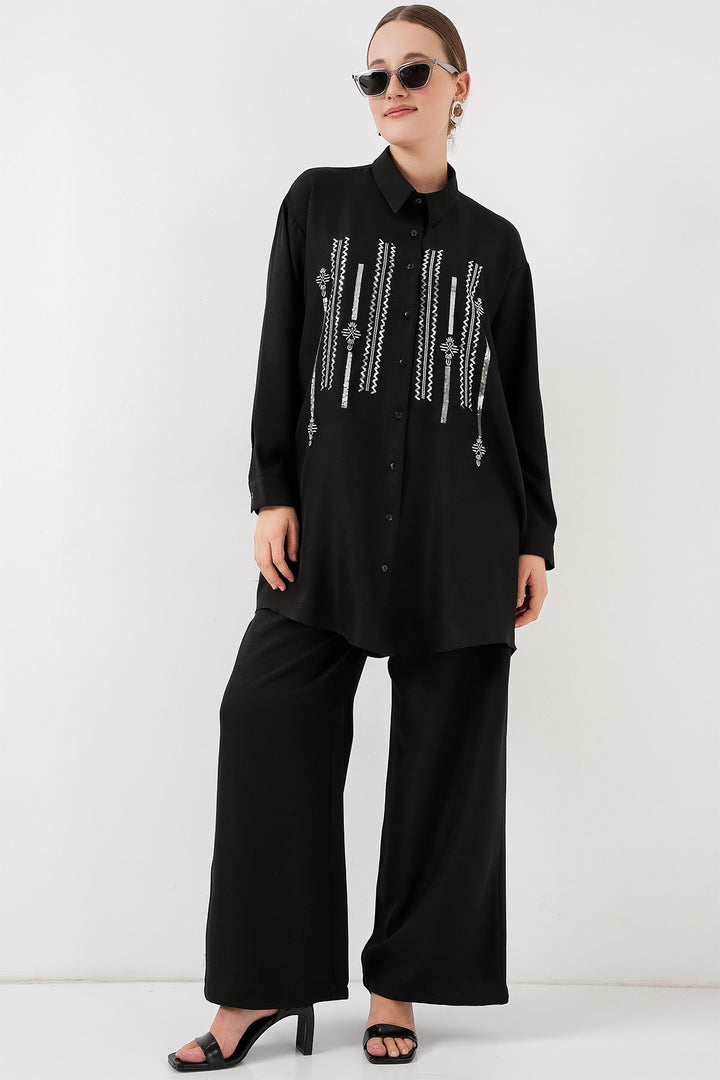 BGD Women Patterned Tunic Pants Set 6720 - Black - La Seyne-sur-Mer