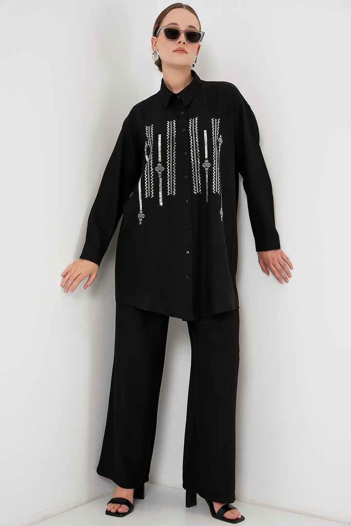 BGD Women Patterned Tunic Pants Set 6720 - Black - La Seyne-sur-Mer