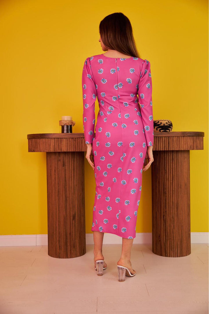 ELS Patterned and Ruched Dress - Fuchsia - Palenque