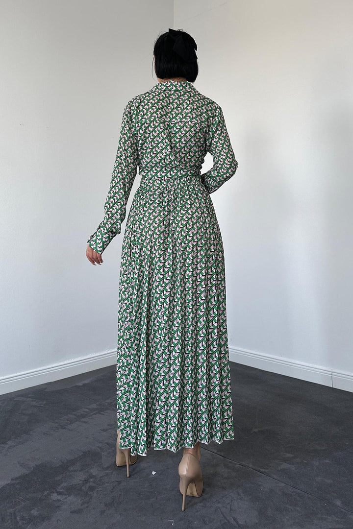 ELS Patterned Viscose Shirt and Skirt Set - Green - Pryluky