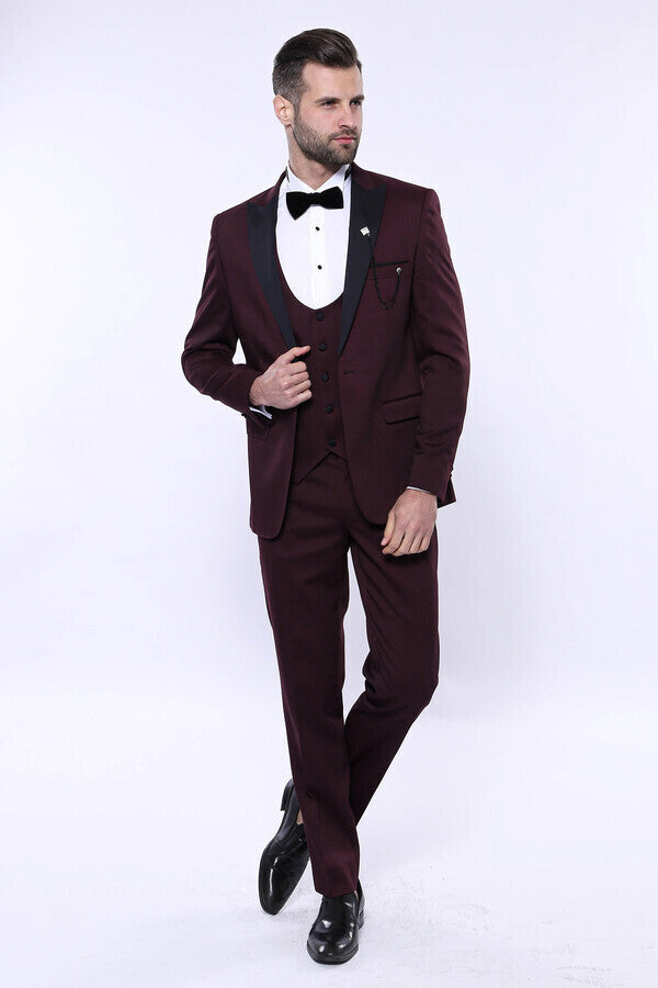WSS Detachable Lapel Burgundy Suit  - Prescott