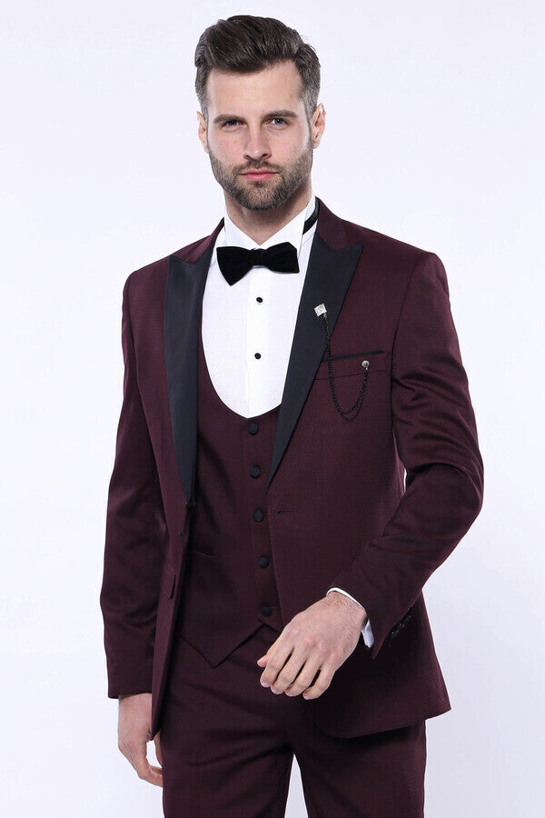 WSS Detachable Lapel Burgundy Suit  - Prescott