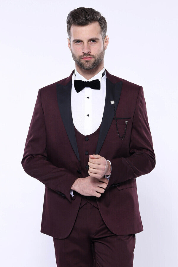 WSS Detachable Lapel Burgundy Suit  - Prescott